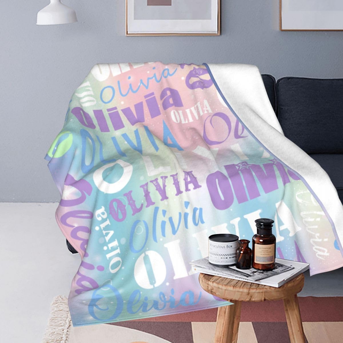 Personalized Name Blanket Customized Soft Warm Flannel Blankets for Grandkids Men Women Teen Kids or Adult Gifts, Style3, 51"x71"