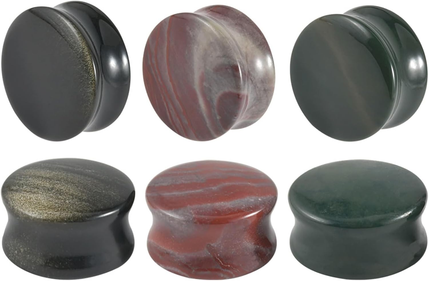 Gualiy 6 PCS Stone Gauge Earingings, Ear Plugs Jewelry for Women Round Shape Men Tunnels 6-25mm, Tricolor