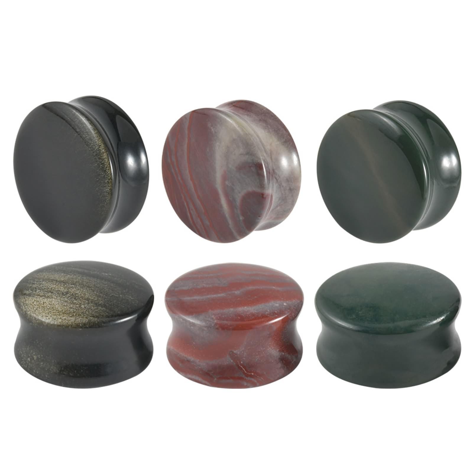 Gualiy 6 Stück Ohr Tunnel 6-25mm, Ohr Plug Damen Stein Runde Form Piercing Schmuck, Dreifarbig