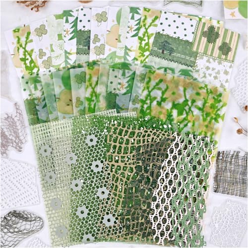 Diuhofart Scrapbook Textured Papers for Crafts, Green Theme Hollow Mesh