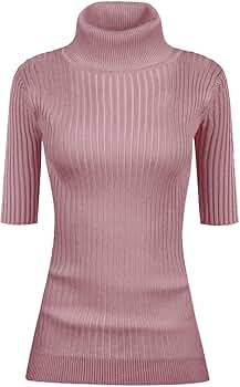 v28 Women Turtleneck 1/2 Half Sleeve Highly Stretchy Ribbed