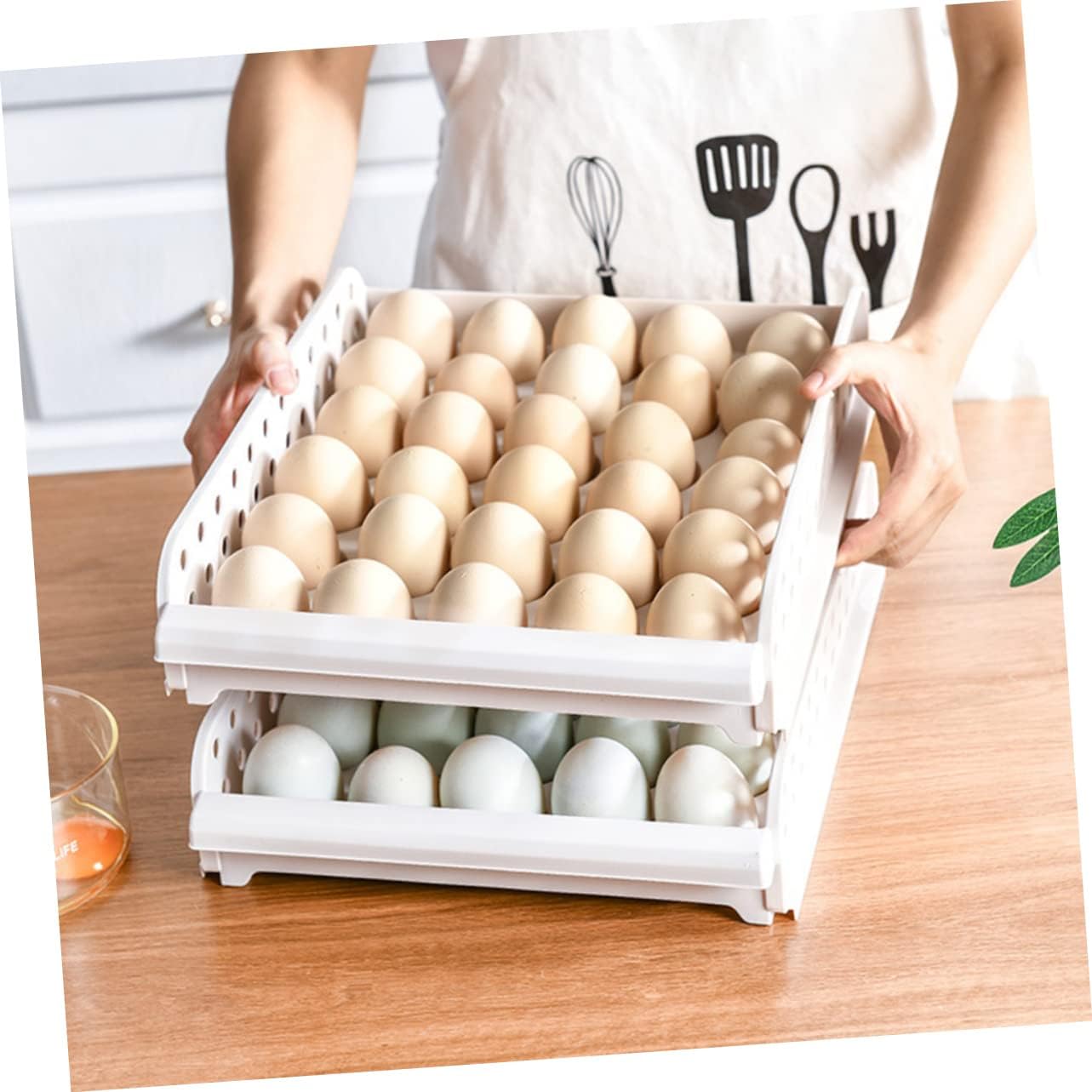 30grids Egg Organizer Bin Egg Capacity Stackable Storage Bins for Shelves Pantry Storage Containers Tray Fixing