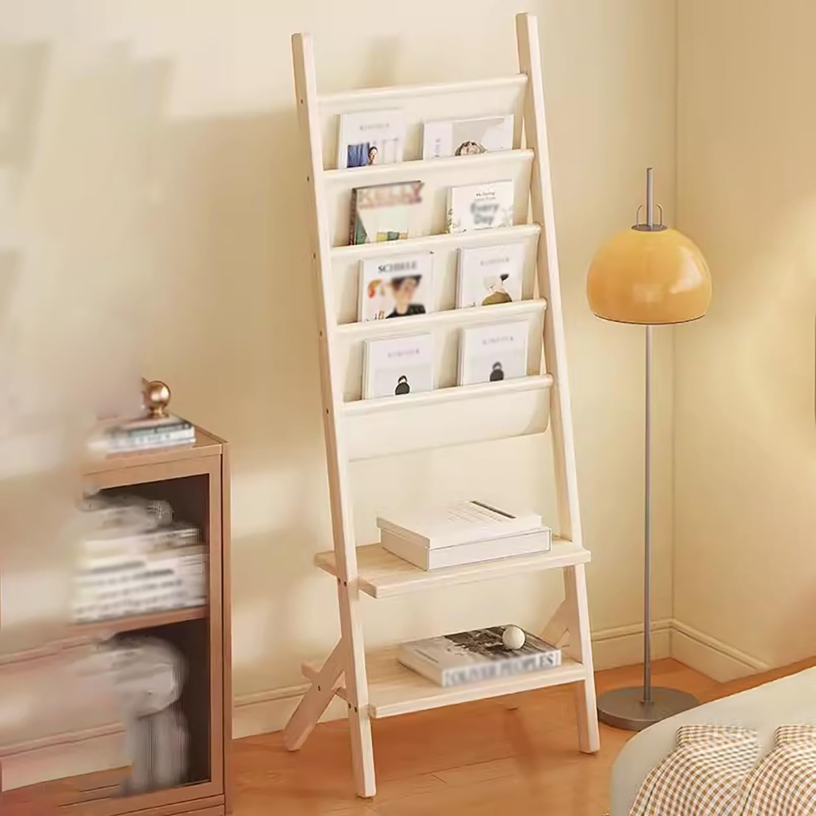 ASerZenith 5ft Tall Wood Modern Magazine Rack, Floor-Standing Show Shelves Magazine, Home/Office Brochures Holder Bookshelf, Brochure Rack Holds Comic Book, Documents, Information (Natural)