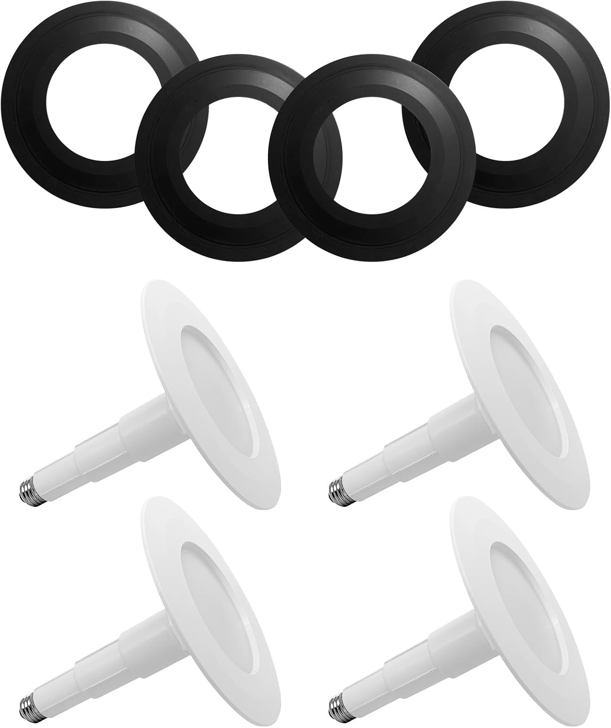 Solissed Goof Ring for 5/6 Inch 3000K Recessed Downlight, Black Can Light Goof Trim Ring+ 5/6 Inch LED Can Lights Length Adjustable Recessed Lights,4-Pack