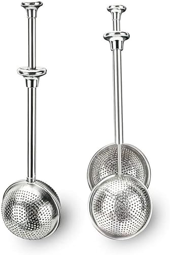 SHUO Paquete de 2 coladores de té de acero inoxidable de mango largo, filtro infusor de té premium, coladores de té reutilizables, bolas de