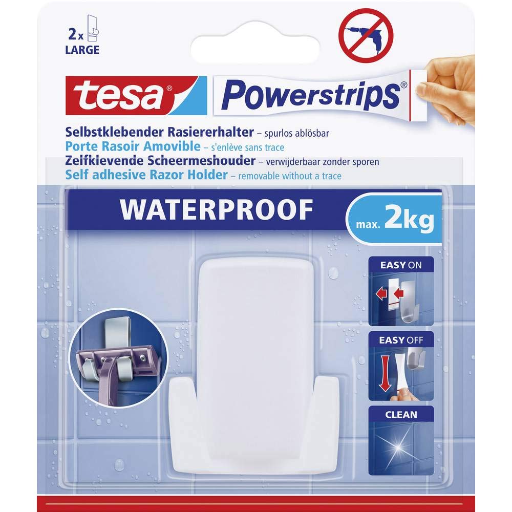 Tesa Powerstrips Metal Wave Razor Holder – Waterproof – Removable Stainless Steel Razor Holder for Shower – Holds up to 2 kg