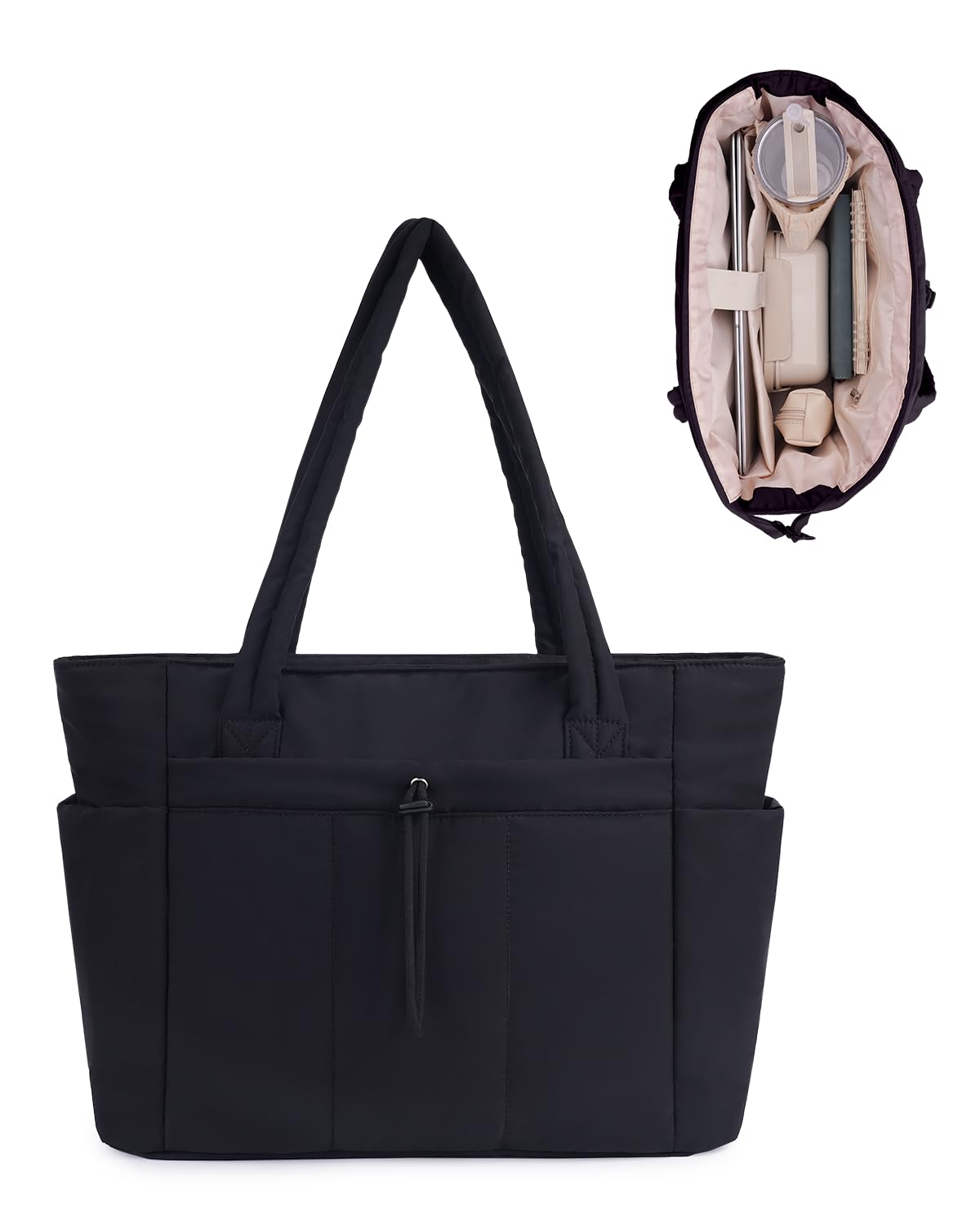 Wandering Nature Bolso Mujer Acolchado Grande, Bolso Shopper Mujer con Compartimento para Portátil 15.6" y Portabotellas 40oz para Negocios Escuela Viajes, (Patente en Trámite)