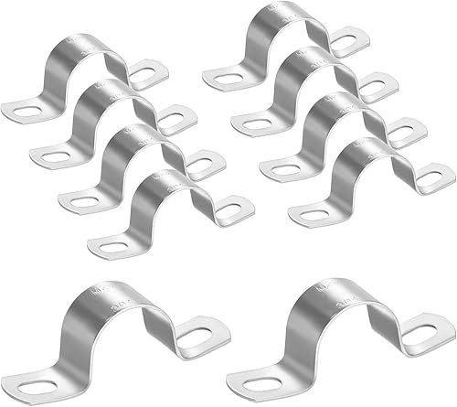 Miniatura 36 de Paquete de 10 abrazaderas de conducto, correa rígida de tubo de acero inoxidable 304 de 1-3/4 pulgadas M45 U con 2 agujeros