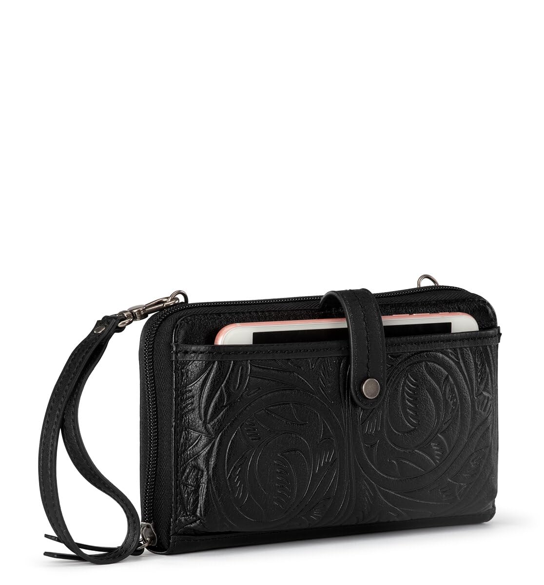 The Sak Iris Crossbody, Black Leaf Embossed