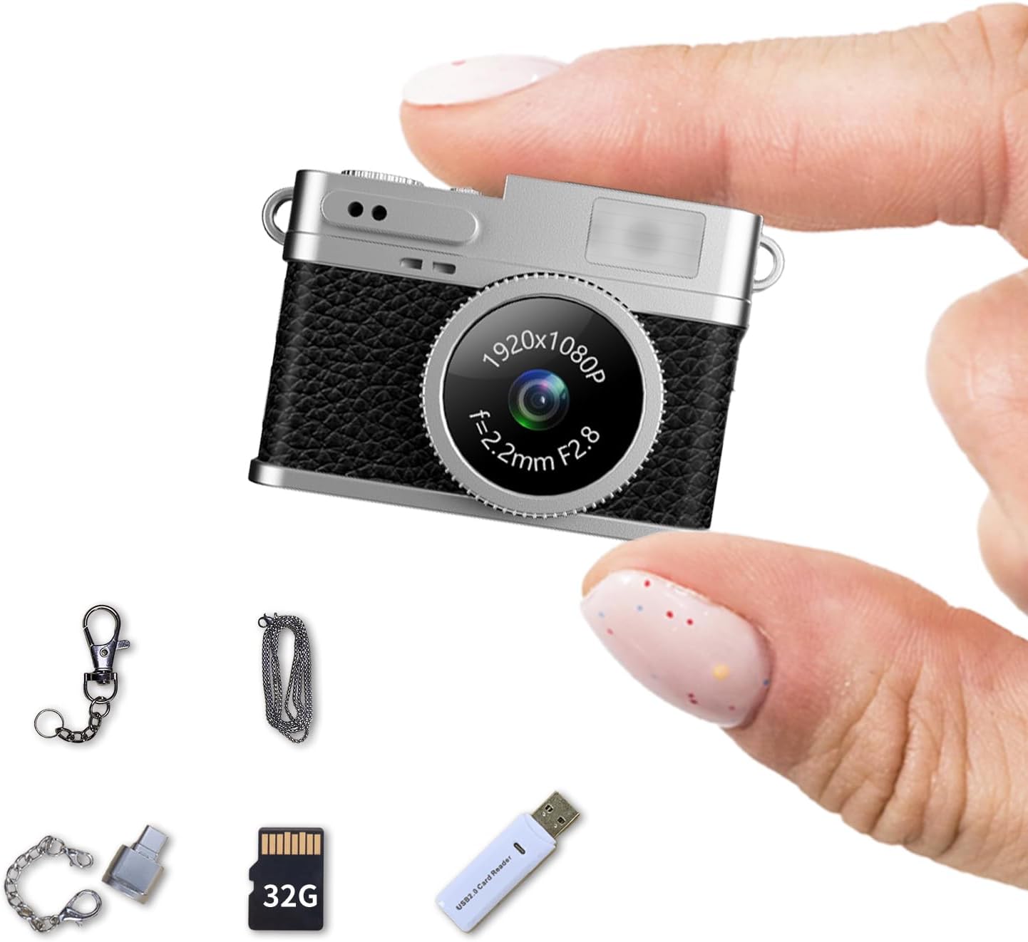 LKT 1080P Mini Keychain Camera with 32GB Card & OTG Adapter, Portable Pocket Digital Camera with Retro Filters & Screen, Tiny HD Camcorder for Phone Transfer, Travel, Kids, and Gifts