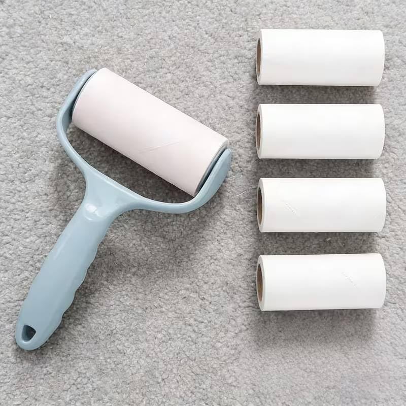 MOMENT 5-Piece Manual Lint Rollers Hair Removal for Clothes and Pet 1 Handle with 5 Extra Sticky Refill Rolls Portable Mini Lint Remover Cleaning Roller for Clothes/Pet Hair/Cat Dog Fur