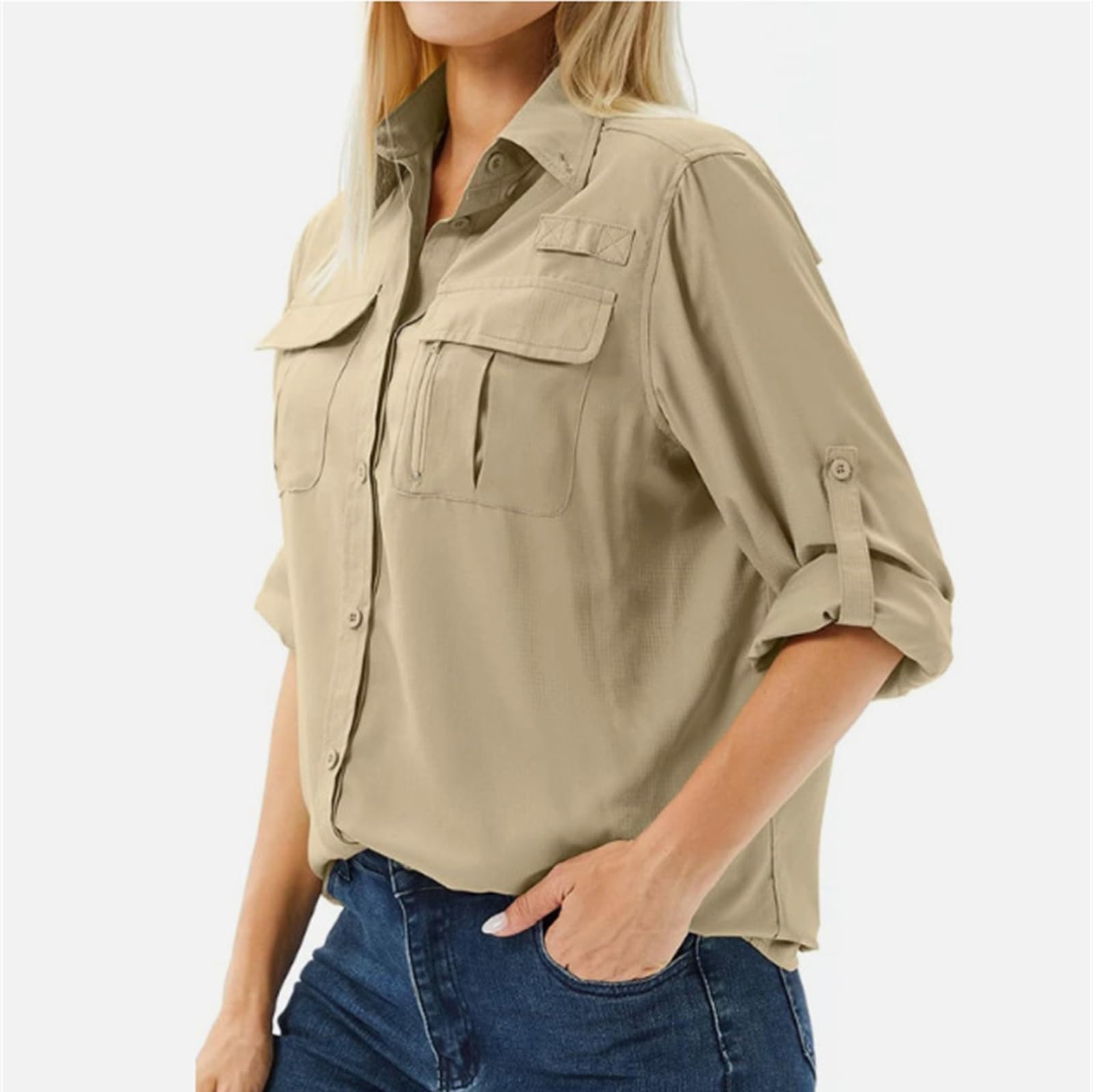 Chemise d'extérieur à manches longues UPF 50 à séchage rapide pour femme, chemise de safari anti-UV pour safari, randonnée, pêche