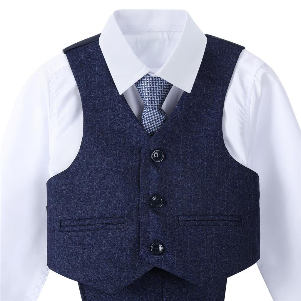 Lito Angels Esmoquin Trajes y Blazers Elegantes para Niños, Conjunto de 5 Piezas con Chaqueta y Chaleco, Azul/Azul Marino
