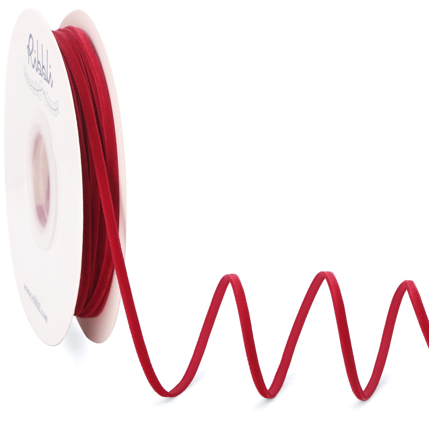 Ribbli Dark Red Velvet Ribbon 1/8 Inches Continuous 25 Yard Spool Dark Red Christmas Ribbon for Gift Wrapping Crafts Home Decor
