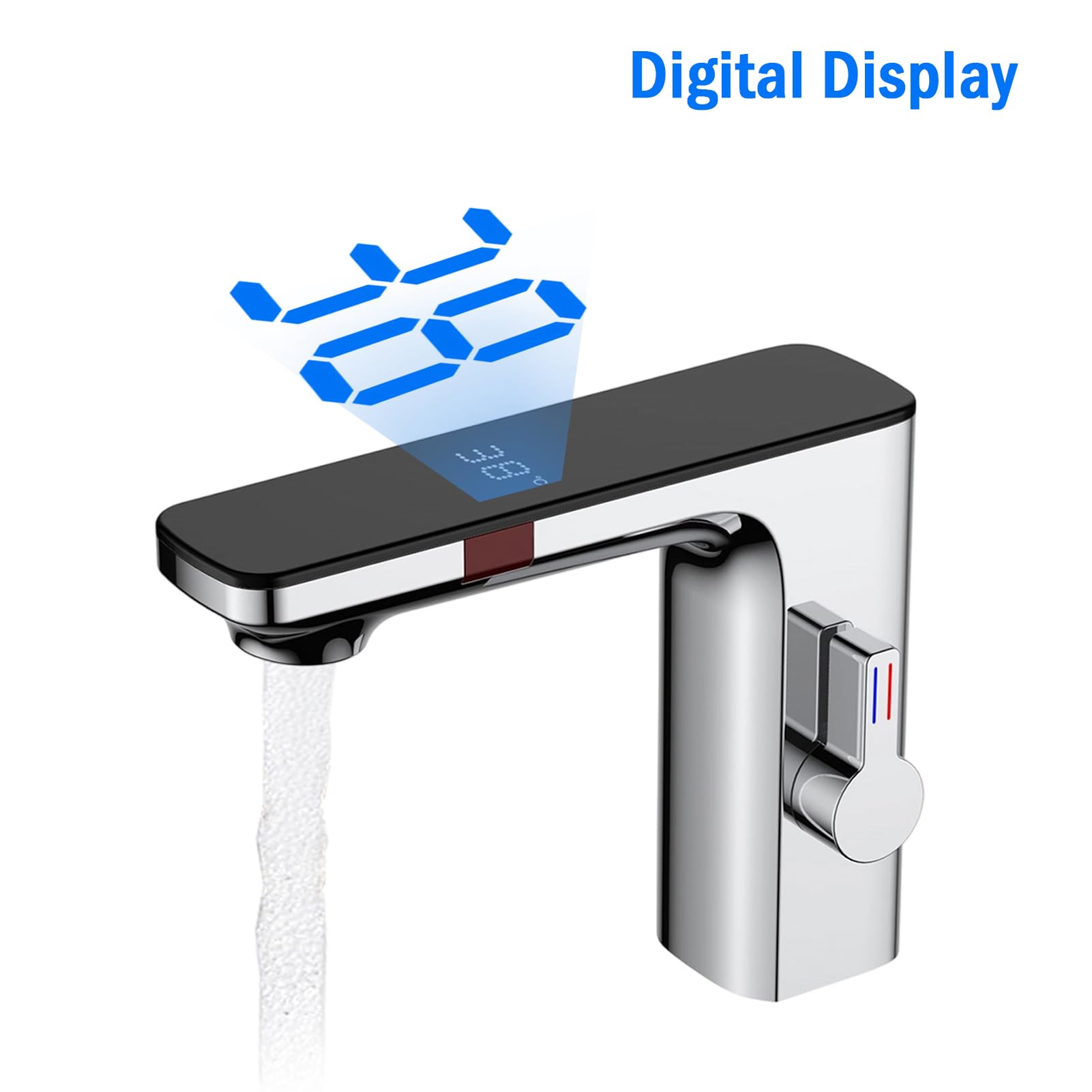 Grifo automático con sensor infrarrojo y pantalla de temperatura, lavabo con sensor inteligente, mezclador de agua fría y caliente, sin contacto (cromo)