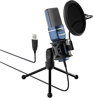TONOR TC-777 Podcast Microphone, USB Computer Microphone, Cardioid Condenser PC Mic with Tripod Stand and Pop Filter for Podcasting, Streaming, Vocal Recording, Compatible with PC & Laptop, PS4/5