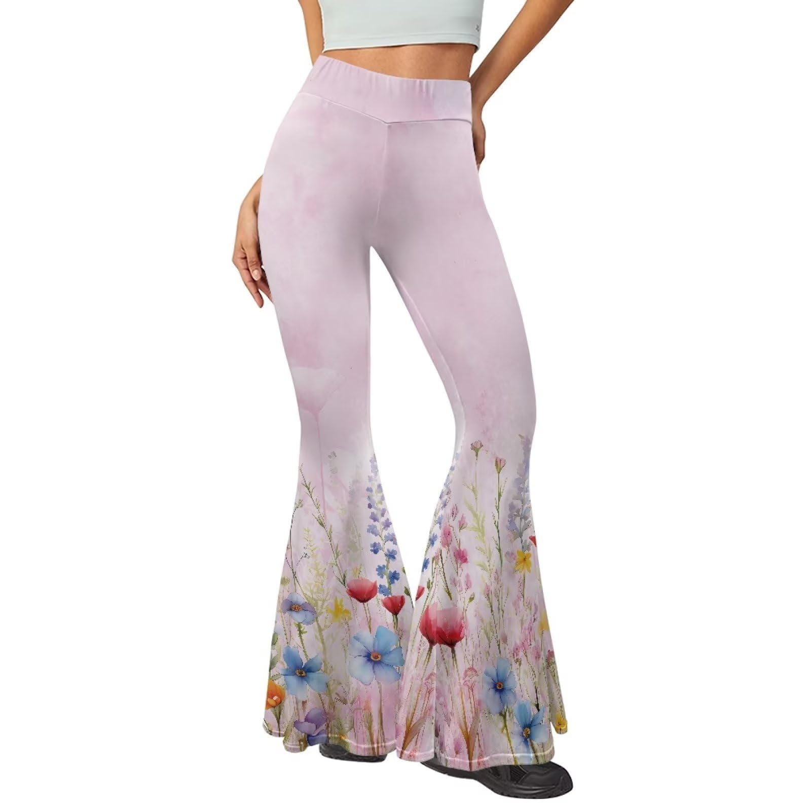 Hawapod High Waisted Casual Cute Bell Bottom Flare Stretch Pants Flair Leggings for Women