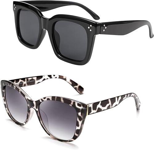 FEISEDY Gafas de sol cuadradas polarizadas vintage mariposa diseñador lujo Jackie O Cat Eye, Negro -