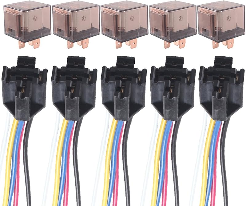 Relé automotivo ESUPPORT SPDT 12 V 80 A com 5 pinos e soquete – Kit com 5 unidades