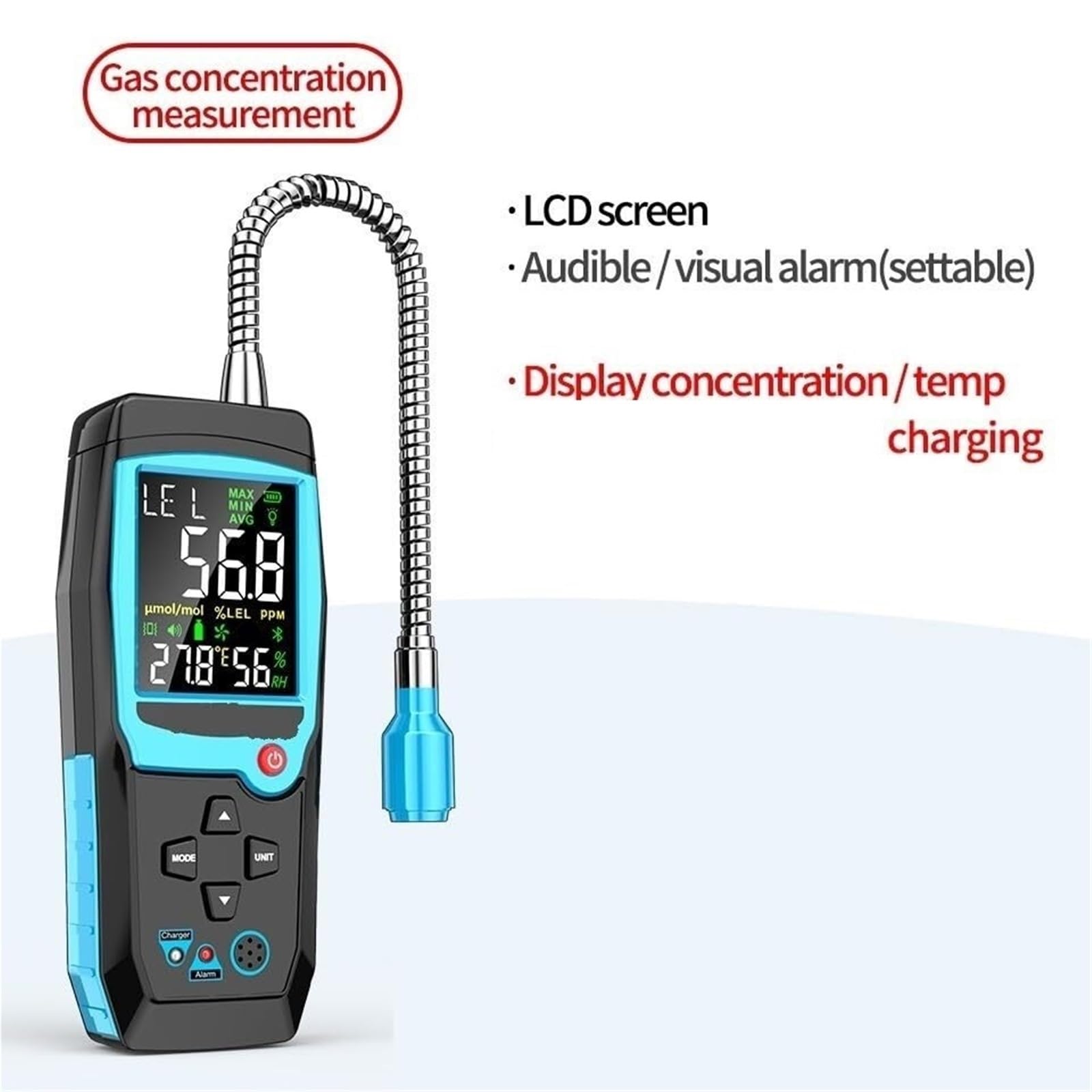 Monitor de co2, Detector De Fugas Gas Combustible, Probador Natural Metano Inflamable, Alarma Luz Sonora para el hogar(FA+)