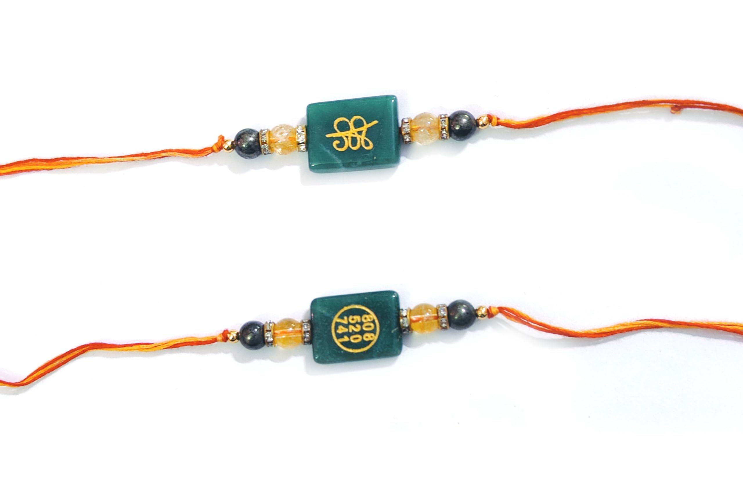 ASTROGHAR Set Of 2 Natural Money Magnet Citrine And Pyrite Crystals With Money Zibu Symbols Green Jade Crystal Lucky Charm Rakhi Set of 2