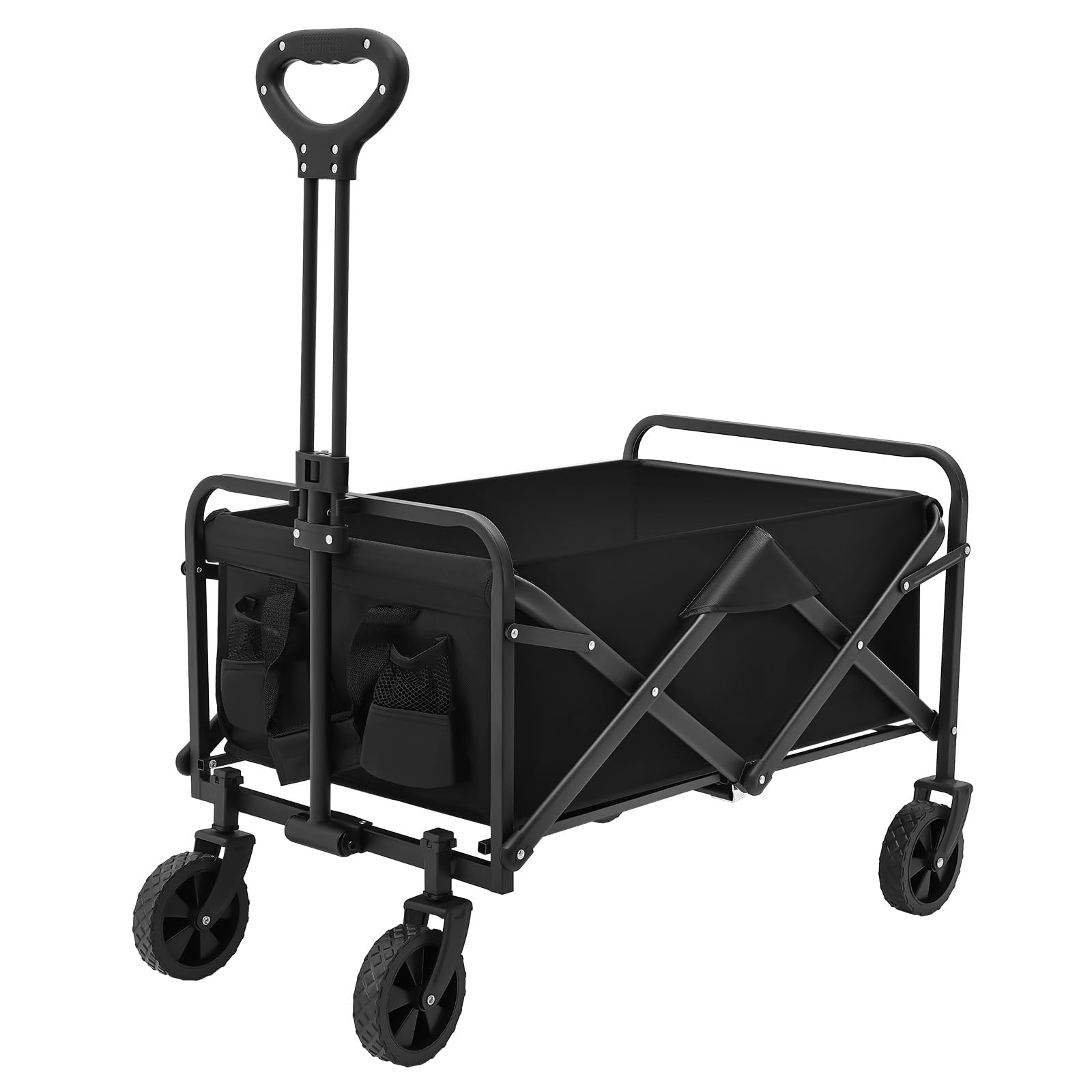 Wózek ręczny, składany, wózek transportowy, przenośny, składany wózek na kółkach, z kieszenią boczną i uchwytem na napoje, regulowany uchwyt, na kemping i zakupy na świeżym powietrzu