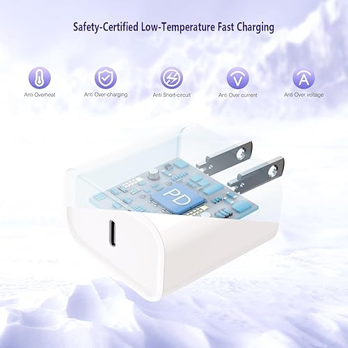 Miniatura 5 de Paquete de 3 Cargador largo de 10 pies para iPhone 17 16e 15, bloque de cargador de pared de carga rápida de 20W, cable trenzado tejido USB C a C de