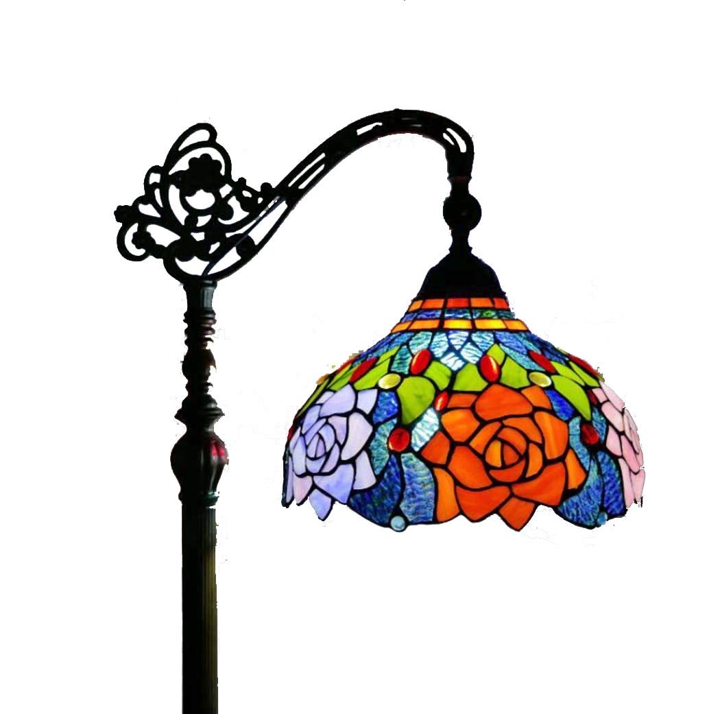 IUokLU Tiffany Style Arched Floor Lamps Stained Glass Floral Design Floor Uplighter for Livingroom Bedroom Studyroom Decoration Floor Lights,Foot Switch Standing Light,E27,C (C)