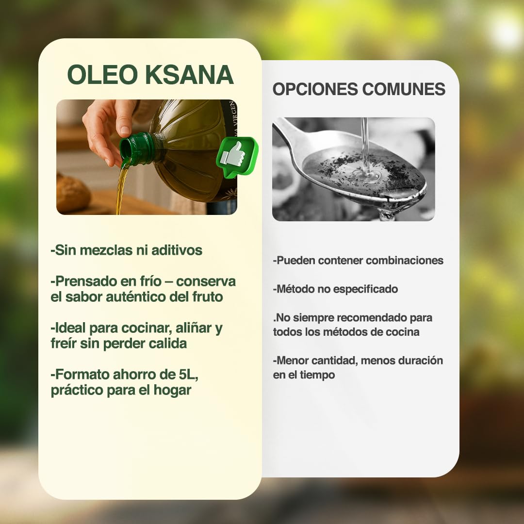 Oleo Ksana Aceite de Oliva Virgen Extra 5 Litros, Prensado en Frío, Nueva Cosecha, Sin Mezclas, Valencia con Dosificador incluido