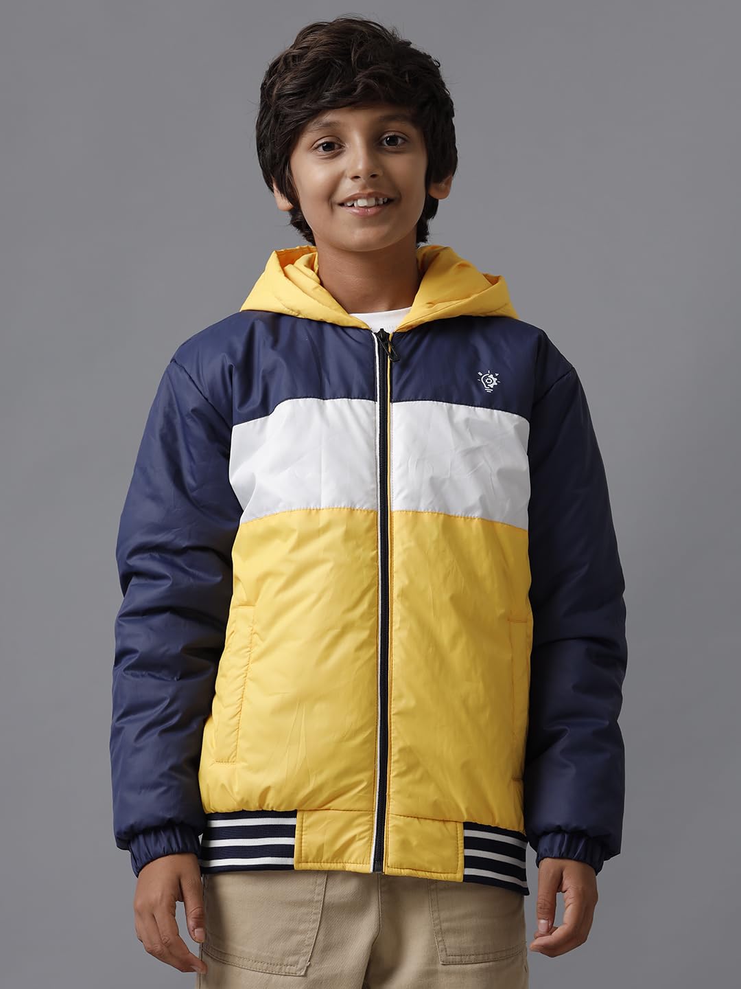 Under Fourteen Only Boys Full Sleeve Hooded Taffeta Jacket | Lightweight Cut & Sew Panel Design with Elastic Hem | Stylish & Comfortable Outerwear for Kids | Neavy (10-11 Years) 4