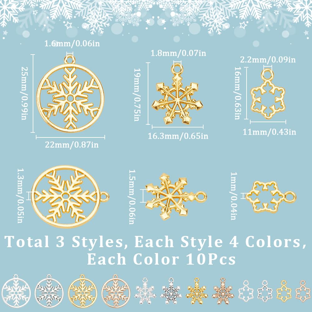 SUNNYCLUE 1 Box 120Pcs Christmas Snowflake Charms Bulk Winter Charm Alloy Gold Antique Silver Holiday Xmas New Year Mini Snow Flake Bead Charms for Jewellery Making Charms DIY Necklace Earrings - Image 2