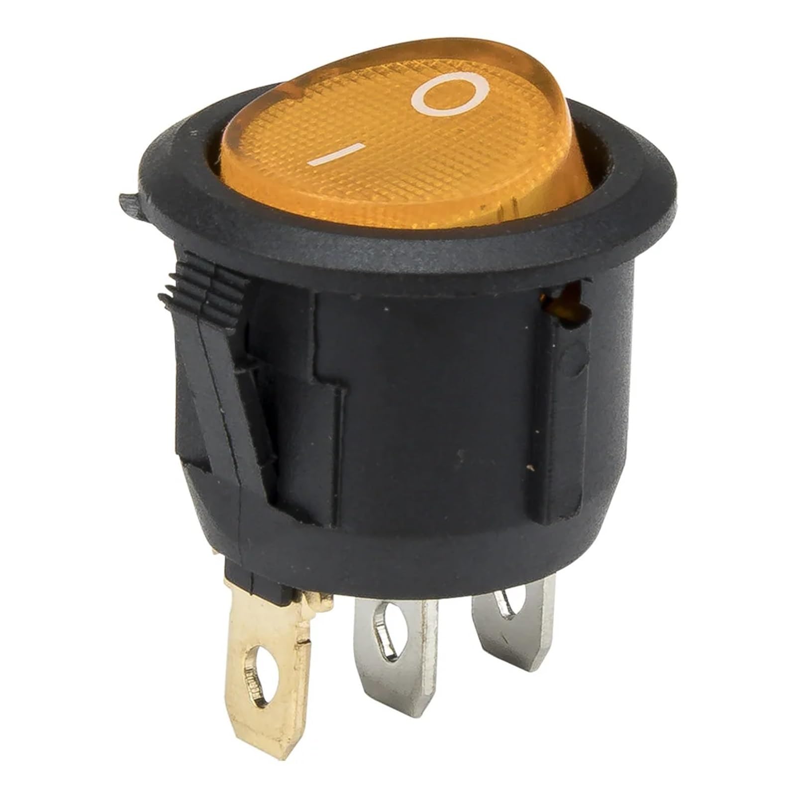 Interruptor basculante redondo con luz amarilla de 220V y 3 pines KCD1-102N-5 de fijación a presión