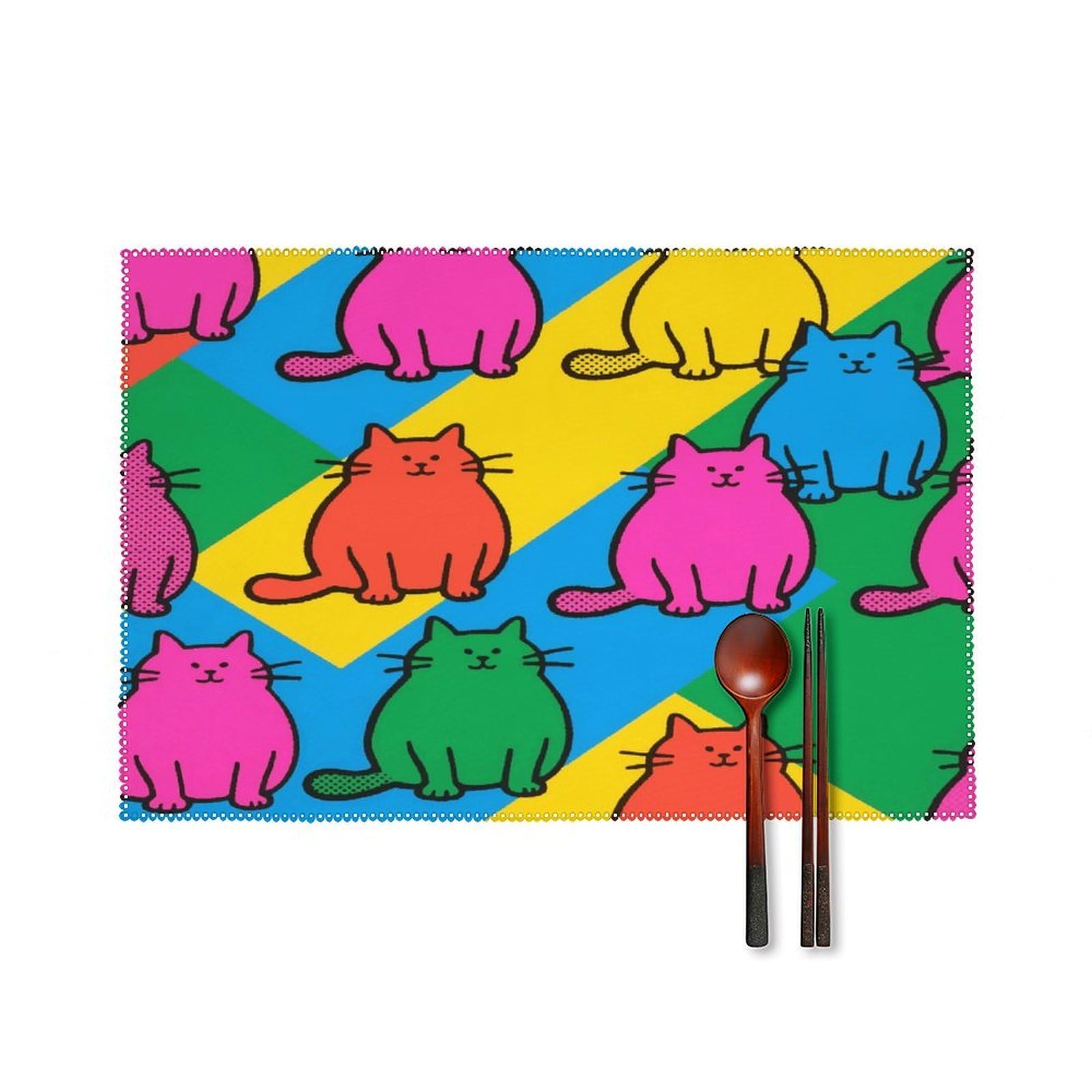 Cat Printed Placemats Set of 4 Heat Resistant Non-Slip Place Mats for Dining Table Washable Placemat Wipeable Dining Table Mat Canvas Place Mats Dining Table Decor