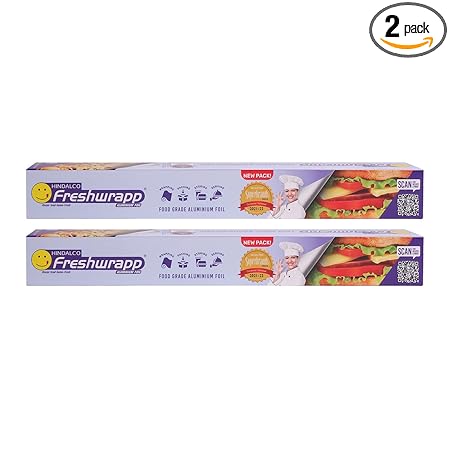 Hindalco Freshwrapp Aluminium Foil 33 Grams + 17 Grams, 11microns (Pack of 2) | Food Packing , Wrapping, Storing and Serving