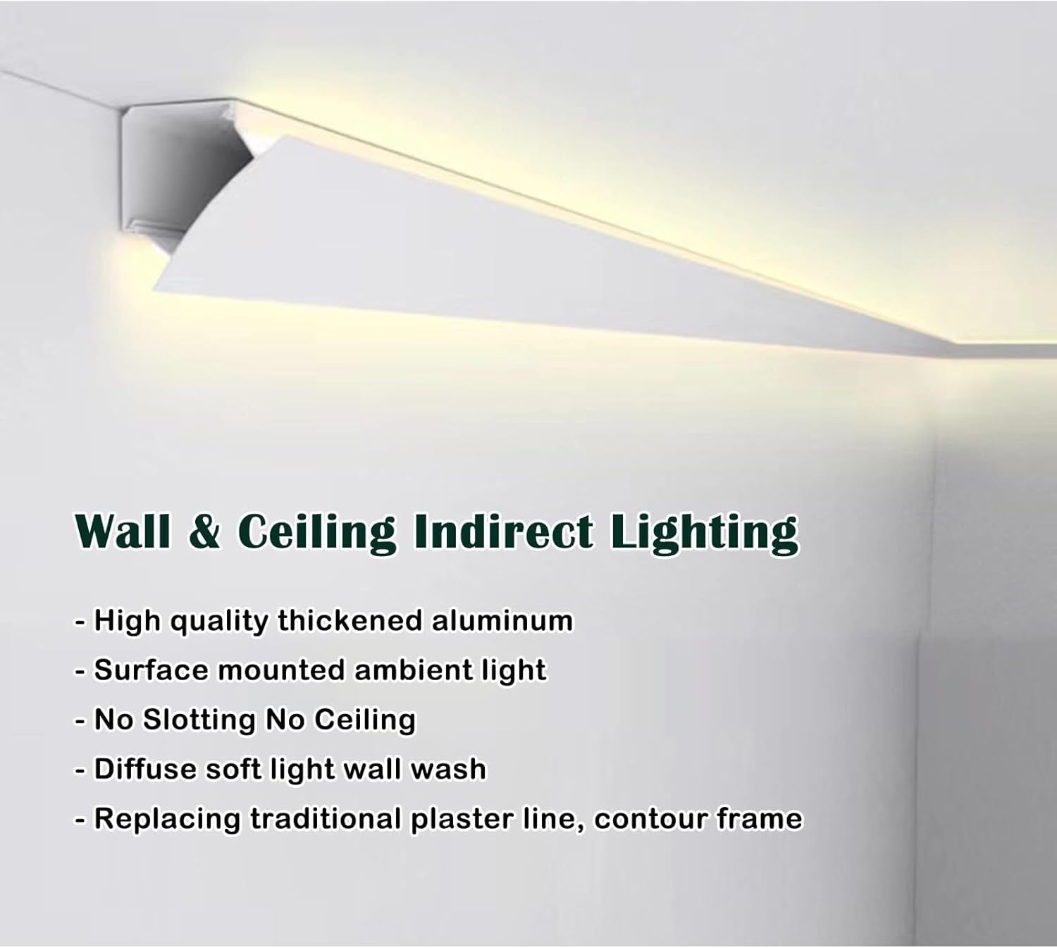 LED Strip Aluminum Channel, Crown Moulding Light Trim Profile for Ceiling, Wall, Corner - 4M Indirect Lighting Solution for Home Theater, Hallways, Bedroom Decor