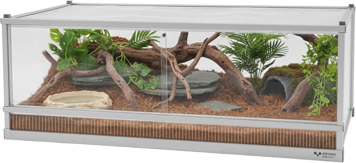 Sun-MAX 70 Gallon Reptile Tank, Reptile Enclosure for Easy Maintenance, Top Screen Ventilation & Glass Sliding Door 38''x24''x18''