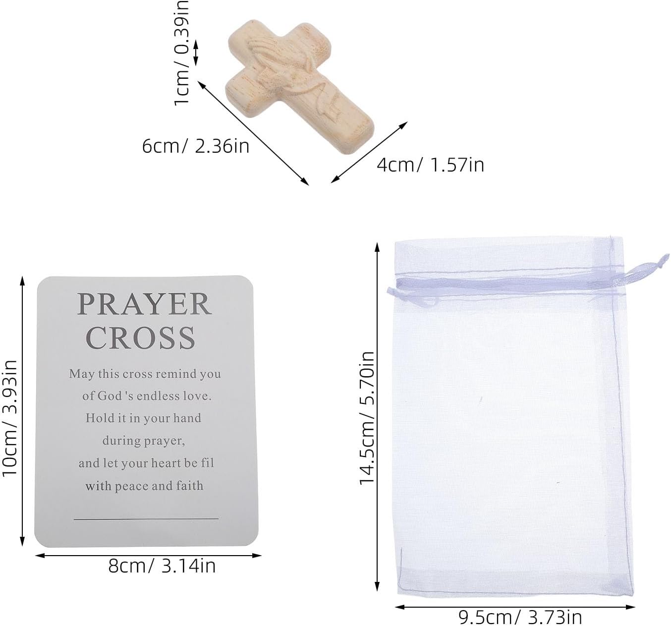 KITCHENKARATLY 12pcs Wood Pocket Prayer Cross: Oak Wood Portable Mini Cross - Small Handheld Decoration With Blessing Card And Carry Bag For Holiday Decor image 4