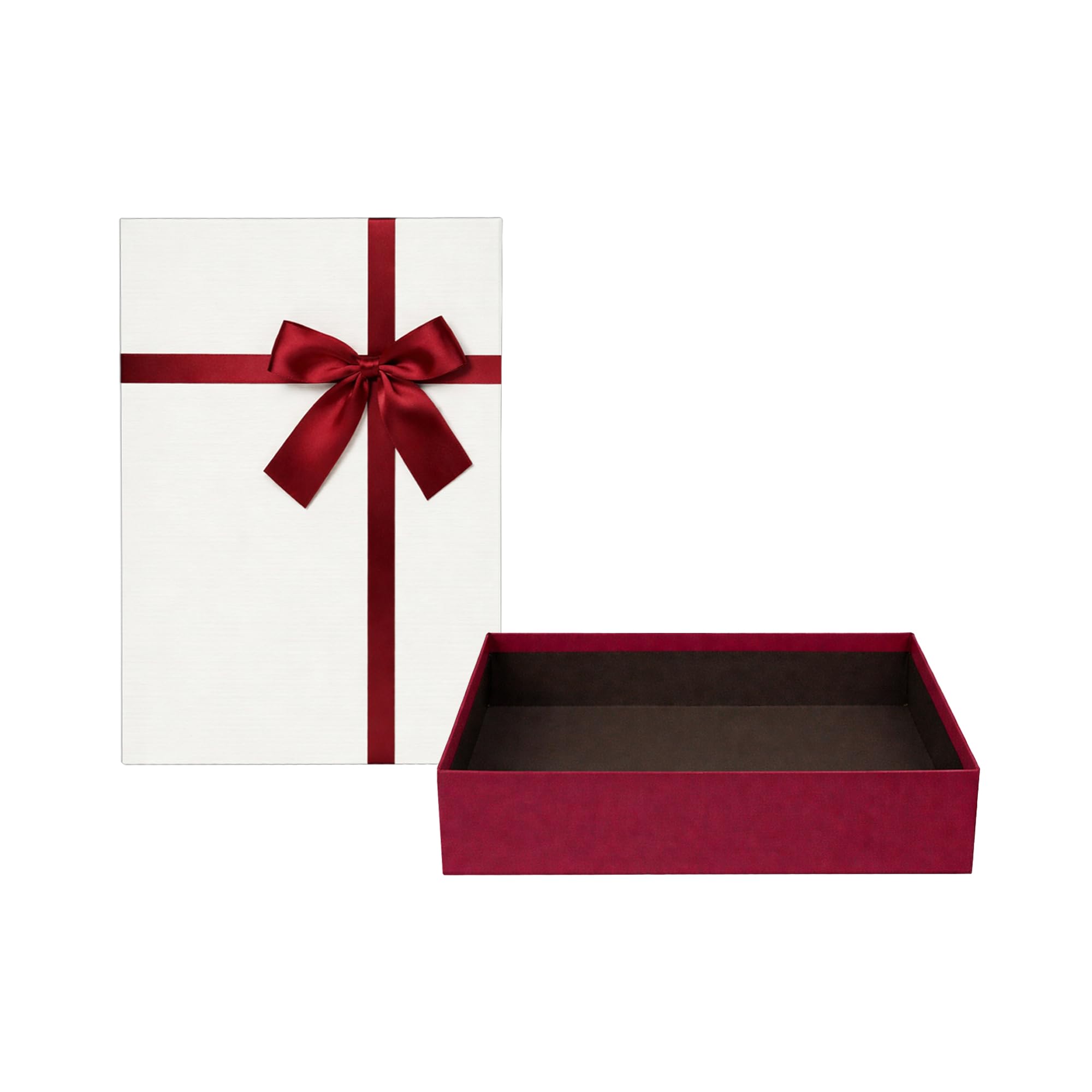 Emartbuy Cream Paper + Burgundy Cream Rigid Gift Box with Ribbon – 24.5 x 17 x 6.5 cm – Luxury Cardboard Presentation Box|Premium Packaging for Hampers, Birthdays, Weddings, Corporate Gifting — image 1