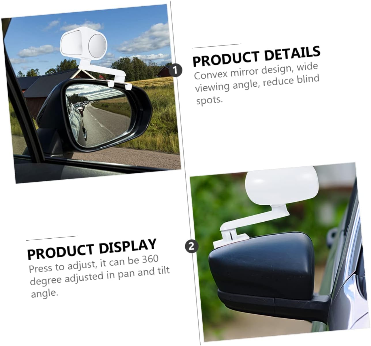 360-Degree Adjustable Auto Rearview Mirror 2-Piece Set for Cars SUVs and Trucks Plastic and Glass Side Mirrors for Enhanced Safety