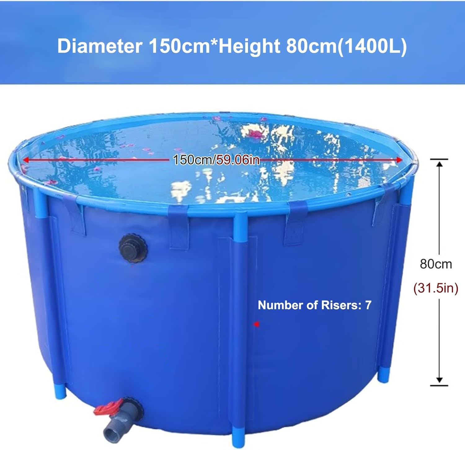 Portable Foldable Water Storage Pool with Steel Frame and Drainage Outlet, Ideal Above Ground Tank for Outdoor Activities, Gardening, and Family Fun