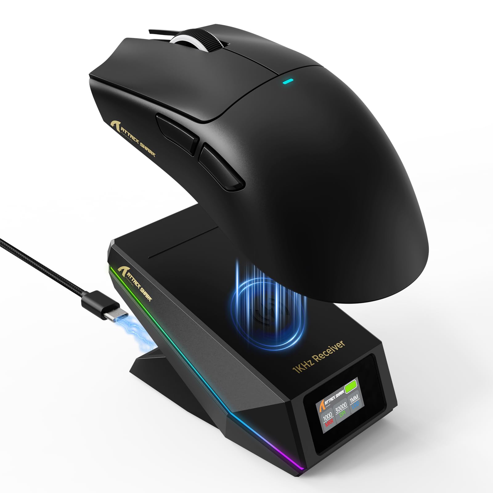 MAMBASNAKE Attack Shark X11 Pro V2 Souris Gaming sans Fil avec Station De Recharge Magnétique À Écran, 66g Ultra-Légère avec Capteur PixArt PAW3315, 30,000 DPI, 1000Hz, 500mAh, for PC/Mac (Noir)