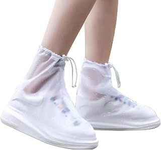 Rain Boot Waterproof Shoes Covers, Sand Control Non-Slip Shoe Cover Galoshes, PVC Rubber Sole Reusable Rain Snow Boots Overshoes for Cycling Outdoor Camping Fishing Garden Travel (Transparent)
