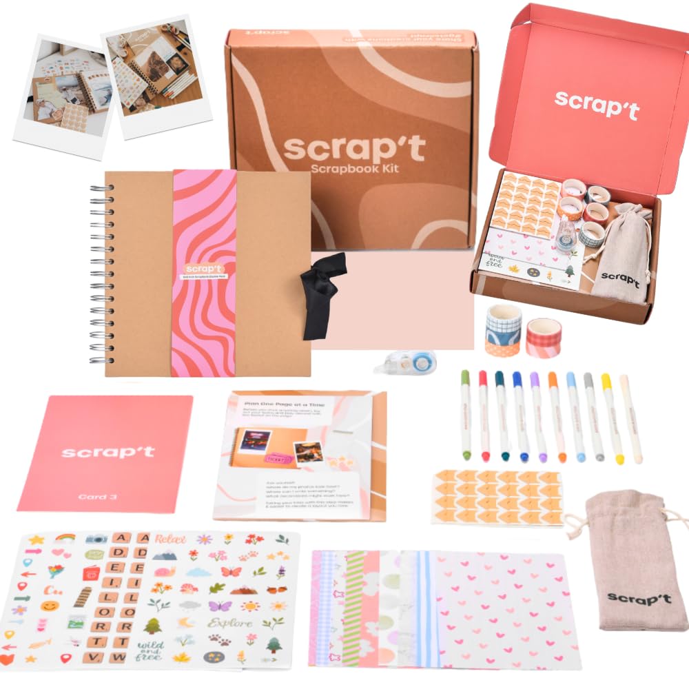 Kit de álbumes de recortes, álbum de fotos de 80 páginas, álbum de recortes, capacidad para más de 300 fotos, con bolígrafos metálicos, más de 150 calcomanías, bolígrafo de pegamento, cintas Washi
