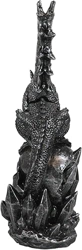 Vista 4 de Ebros Gift Dreamwork Fantasy Leviathan Dragon On Graveyard Drácula Skull Manejando Daga Cuchillo romo con motivo de fuego como abrecartas o daga