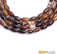 Vista 11 de GEM-Inside - Cuentas ovaladas de ágata de ónix de Botsuana marrón natural, de 0.315 x 0.472 in, para hacer joyas, suministros de manualidades hechos