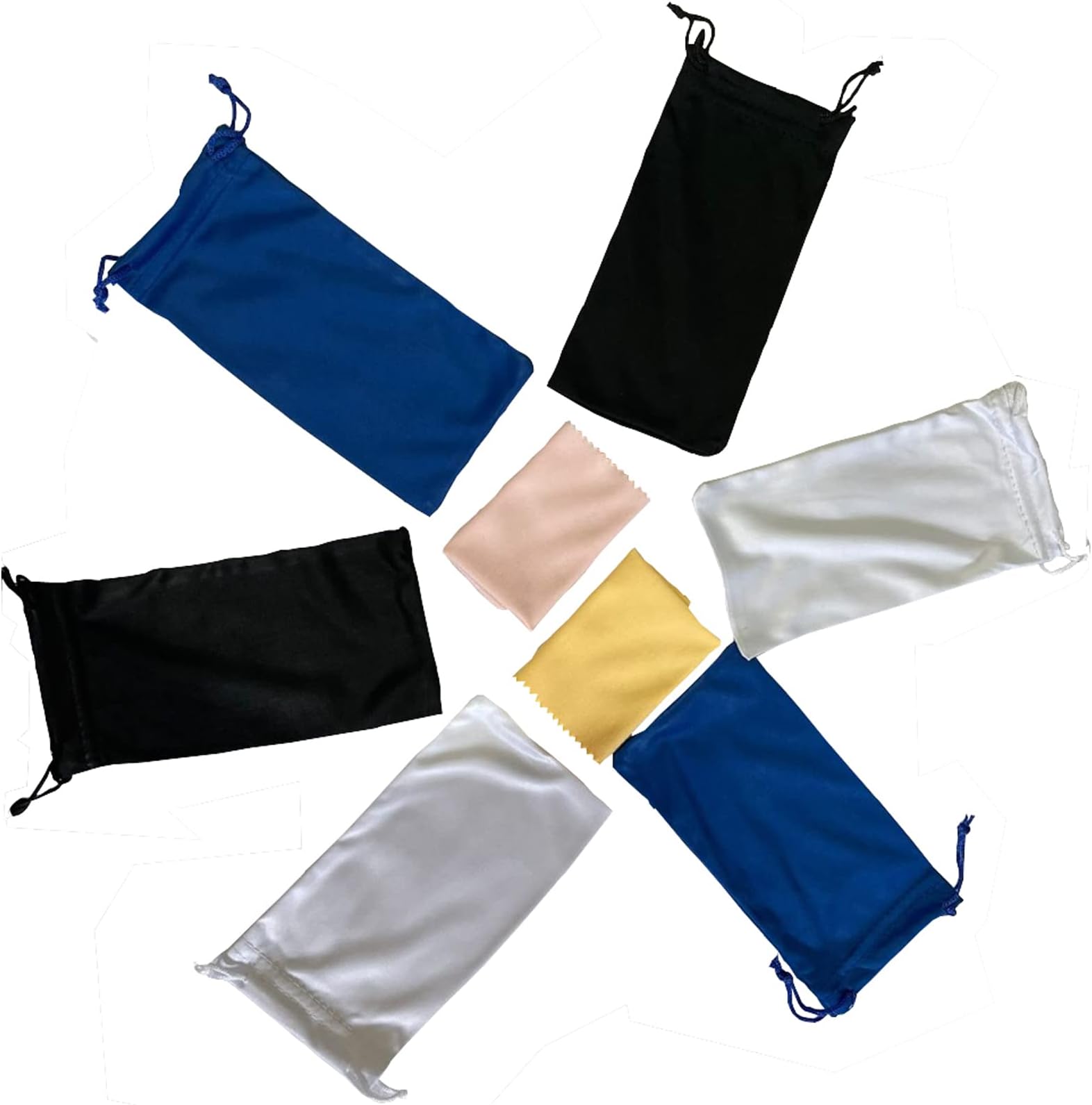 6 Pack Soft Carry Pouch Storage Case Bag For Sunglasses, Eyeglasses, Mobile Phone And Accessory With 2 Cleaning Cloth