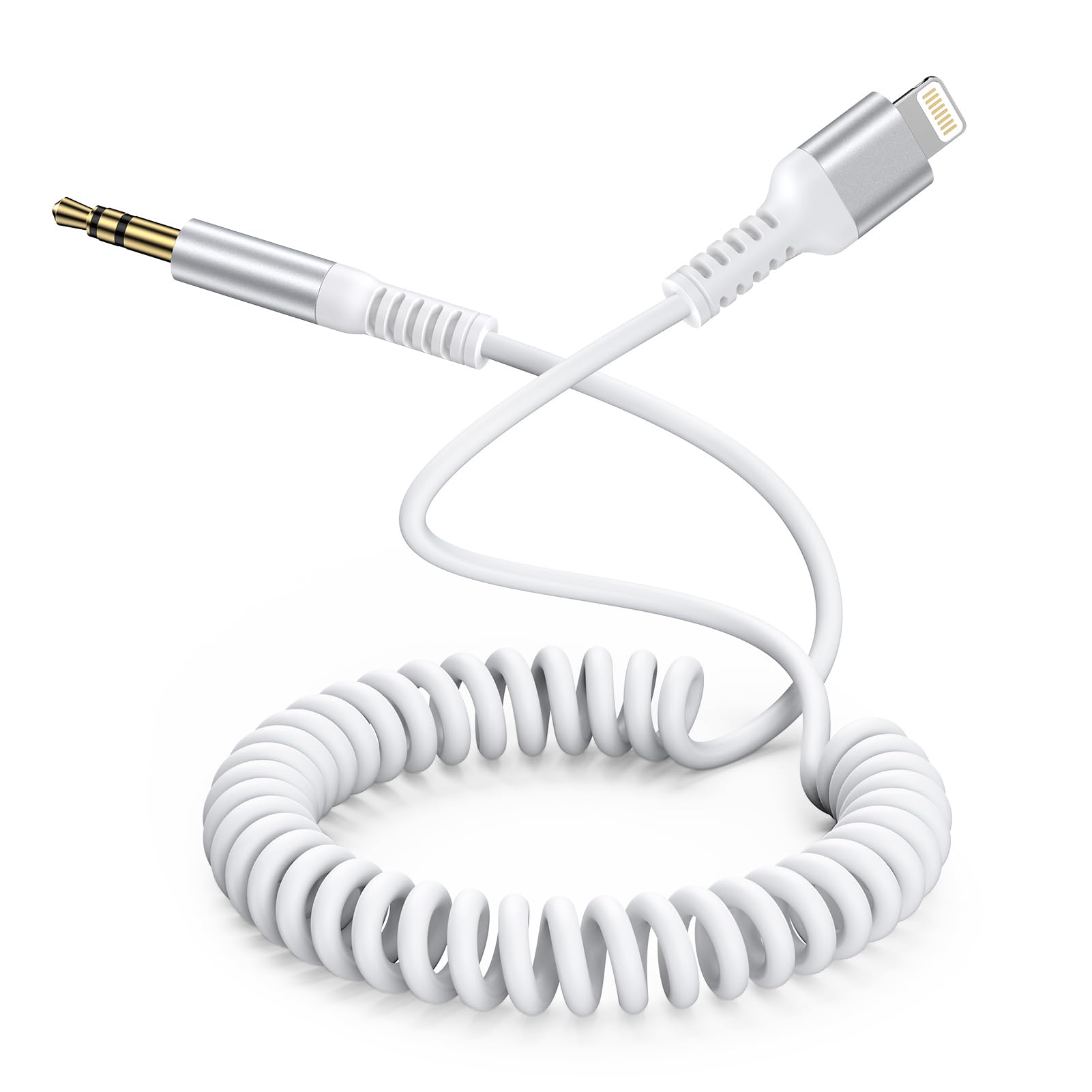 iPhone AUXケーブル コイル式 3.5mm to Lightning オーディオケーブル Hi-Fi音質 0.4m-1m自由伸縮 Haoano ライトニング 車載用オーディオカールコード ヘッドホン スピーカー カーステレオ iPhone 14/13/12/XS/XR/SE/iPod/iPadに対応 ホワイト