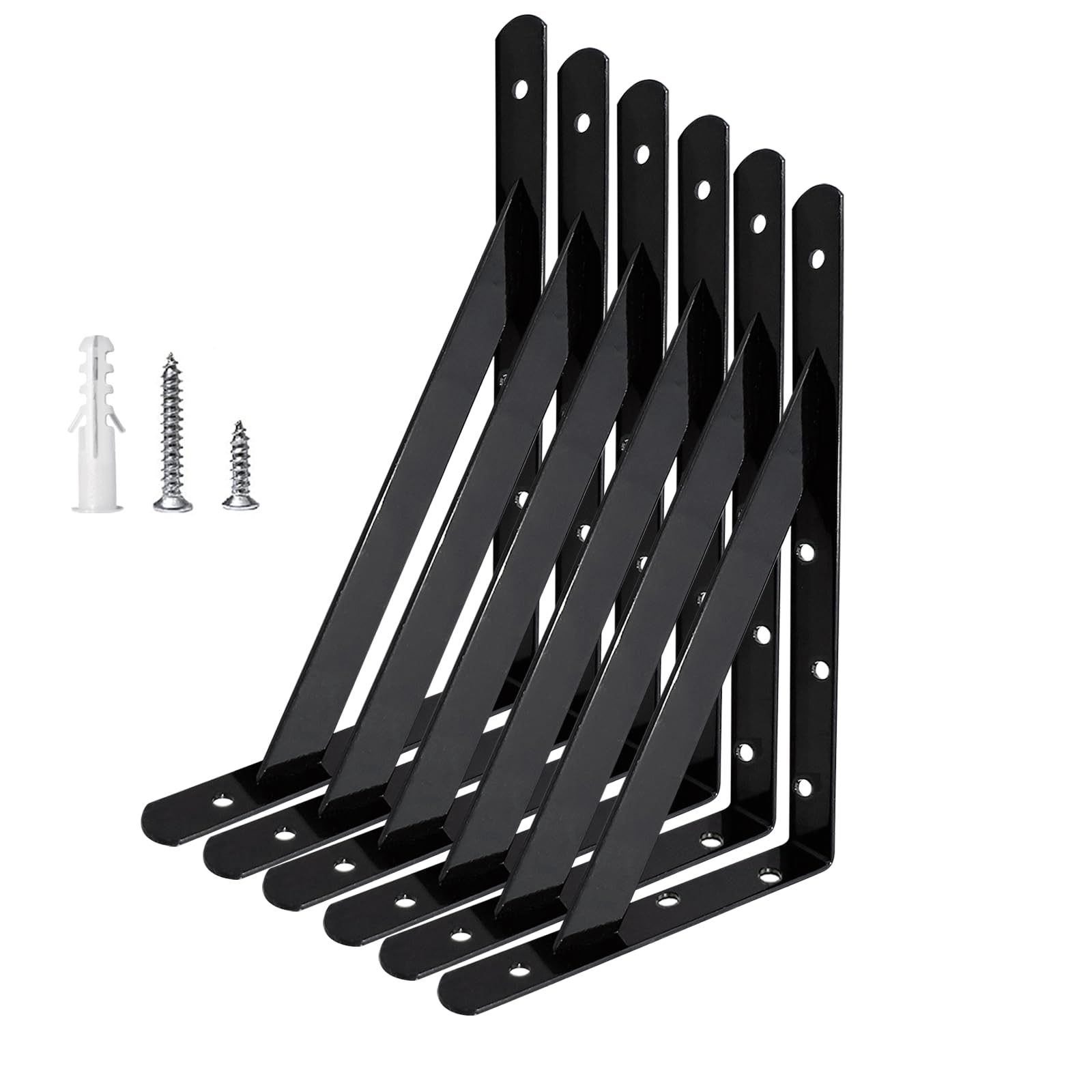 Staffe per mensole resistenti per montaggio a parete, in acciaio, per mensole (nero, 50,8 x 30,5 cm, 3 paia)