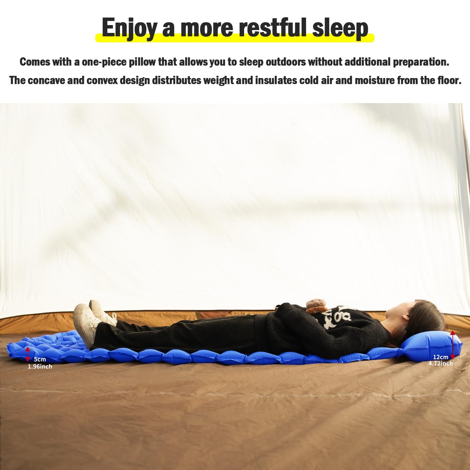 MOON LENCE Sleeping Pad for Camping, Inflatable Sleeping Mat Camping Mat with Pillow, Compact Ultralight Waterproof Camping Mattress for Backpacking, Hiking, Traveling (Azure)