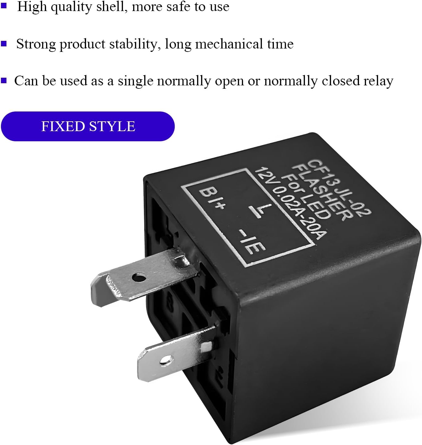 KVAEY CF13 LED Electronic Flasher Relay, CF13 JL-02 EP34 3-Pin 12V 0.02A-20A Turn Signal Relay, Led Light Bulbs Flasher Relays Fix Hazard Warn Hyper Blink Flash, Car Accessories (Fixed, 2PCS)